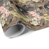 Happy Cartoon Pig in einer landwirtschaftlichen Sc Geschenkpapier (Rolleneckpunkt)