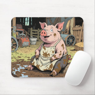 Happy Cartoon Pig in einer landwirtschaftlichen Sc Mousepad