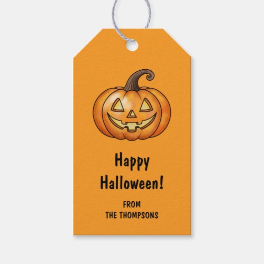 Happy Cartoon Pumpkin Orange Halloween Geschenkanhänger (Vorderseite)