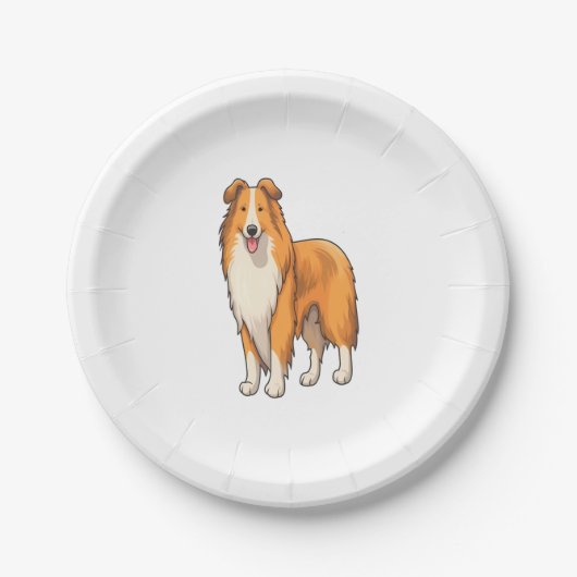Happy Cartoon Rough Collie Pappteller (Vorderseite)
