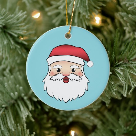 Happy Cartoon Santa Claus Head On Blue Keramik Ornament (Baum)