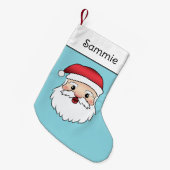 Happy Cartoon Santa Claus Head On Blue Kleiner Weihnachtsstrumpf (Vorderansicht (hängend))