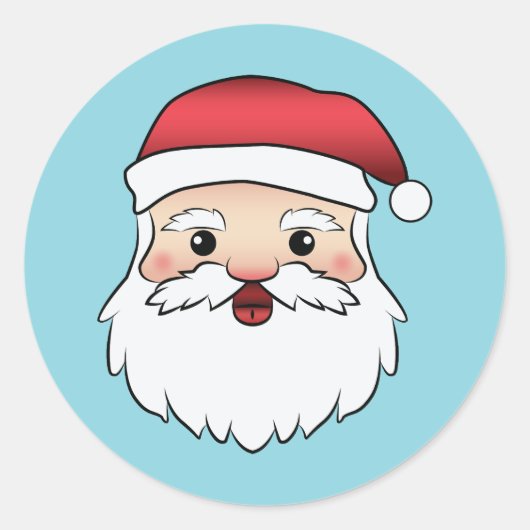 Happy Cartoon Santa Claus Head On Blue Runder Aufkleber (Vorderseite)