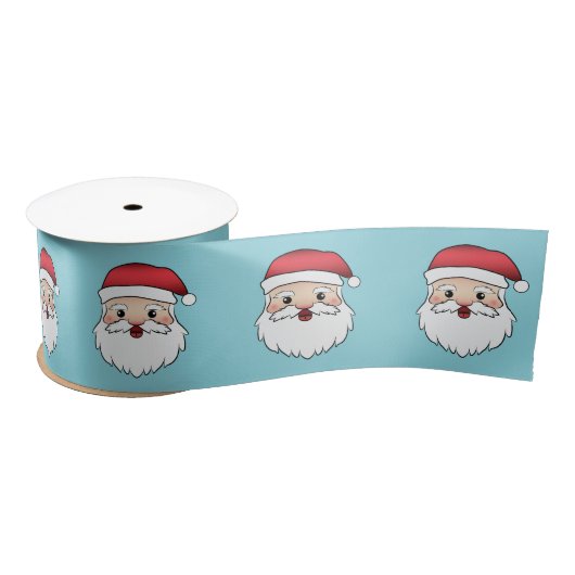 Happy Cartoon Santa Claus Heads On Blue Satinband (Spule)