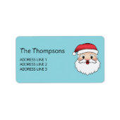 Happy Cartoon Santa Claus Kopf auf blau und Text Adressaufkleber (Vorne)
