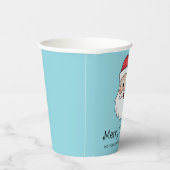 Happy Cartoon Santa Claus Kopf auf blau und Text Pappbecher (Rechts)