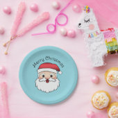 Happy Cartoon Santa Claus Kopf auf blau und Text Pappteller (Party)