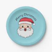 Happy Cartoon Santa Claus Kopf auf blau und Text Pappteller (Vorderseite)
