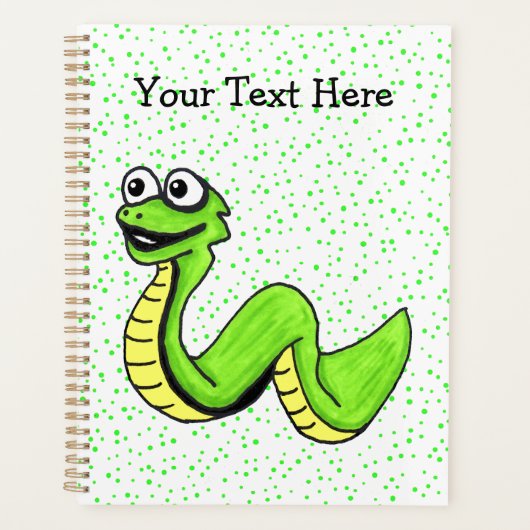 Happy Cartoon Snake Bright Green auf Punkten Planer (Vorderseite)