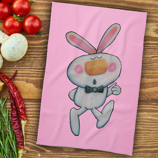 Happy Cartoon thumbs Up Bunny Bow Krawatte Pink Geschirrtuch
