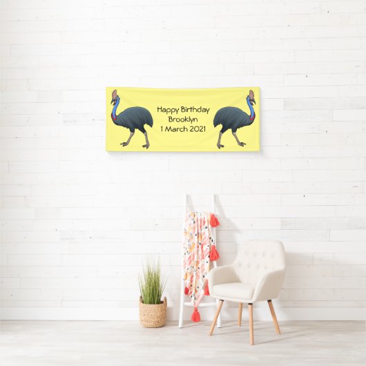 Happy Cassowary Vogel Cartoon Illustration Banner (Insitu)