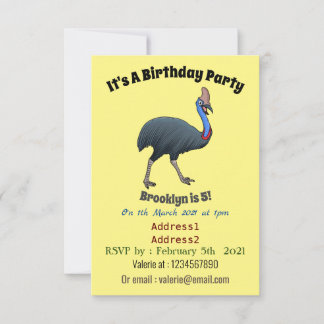 Happy Cassowary Vogel Cartoon Illustration Einladung