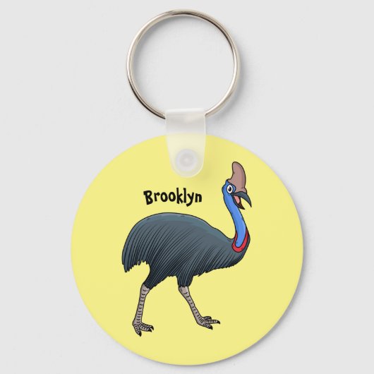 Happy Cassowary Vogel Cartoon Illustration Schlüsselanhänger (Vorderseite)