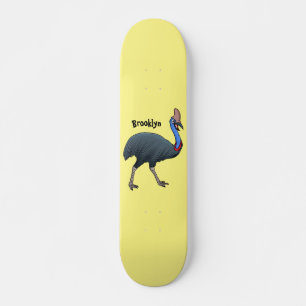 Happy Cassowary Vogel Cartoon Illustration Skateboard