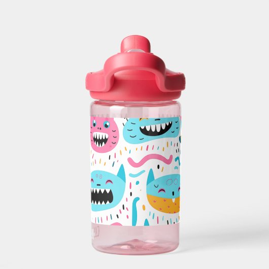 Happy Cat and Monster Gesichter Trinkflasche (Rückseite)