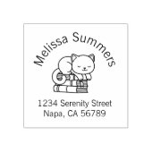 Happy Cat auf dem Buchzeichen "Book Stack Address" Gummistempel (Prägung)