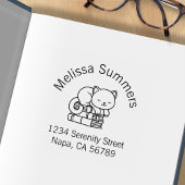 Happy Cat auf dem Buchzeichen "Book Stack Address" Gummistempel