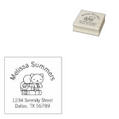 Happy Cat auf dem Buchzeichen "Book Stack Address" Gummistempel (Stempel)