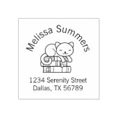 Happy Cat auf dem Buchzeichen "Book Stack Address" Gummistempel (Prägung)