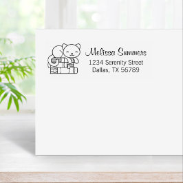 Happy Cat auf dem Stapel der Bücher Adresse Gummistempel