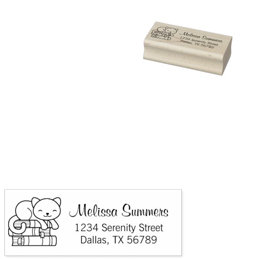 Happy Cat auf dem Stapel der Bücher Adresse Gummistempel (Stempel)