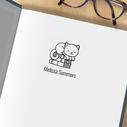 Happy Cat auf dem Stapel von Büchern Buchzeichen 1 Gummistempel