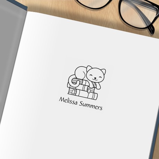 Happy Cat auf dem Stapel von Büchern Buchzeichen 1 Gummistempel