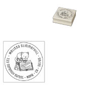 Happy Cat auf der Bücherstapel Runde Adresse 3 Gummistempel (Stempel)