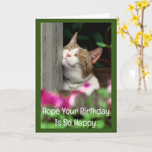 Happy Cat Birthday Card Karte (Gelbe Blume)