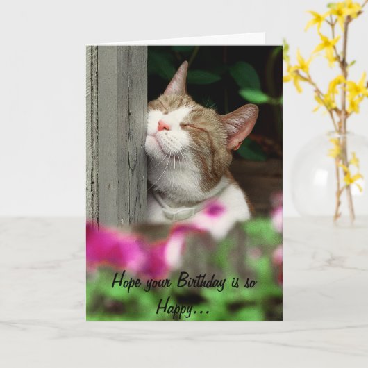 Happy Cat Birthday Card Karte (Gelbe Blume)