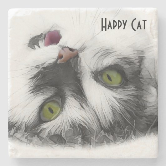 Happy Cat cool anpassbar Steinuntersetzer (Vorderseite)