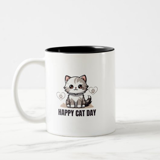 Happy Cat Day Tasse - Niedliches Katzen-Design für (Links)