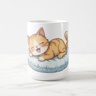 Happy Cat Dreaming auf einem gemütlichen Kissen Kaffeetasse