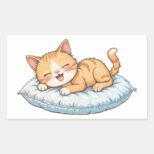 Happy Cat Dreaming auf einem gemütlichen Kissen Rechteckiger Aufkleber