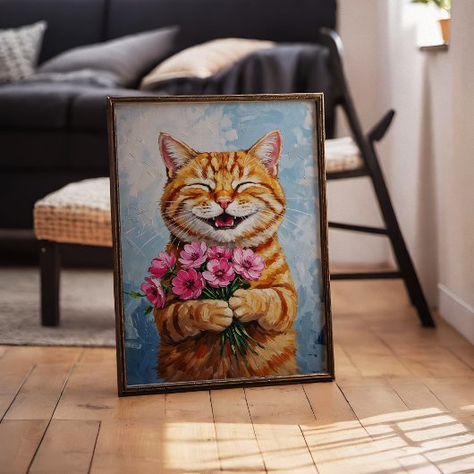 Happy Cat Ein Plakat der Bouquet Wall Art