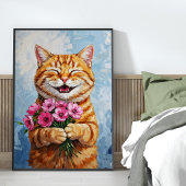 Happy Cat Ein Plakat der Bouquet Wall Art