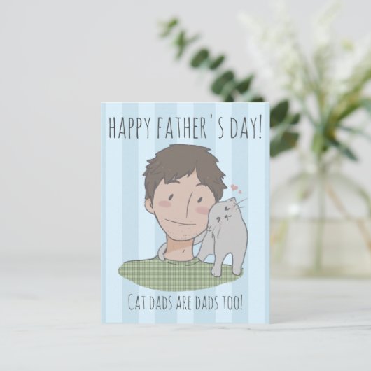 Happy Cat Father's Day Gift Daddy Postcard Postkarte (Stehend Vorderseite)