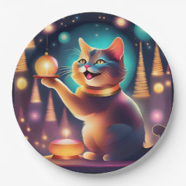 Happy Cat feiert Weihnachten ، Paper Plate Pappteller