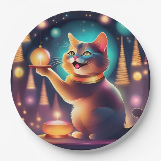 Happy Cat feiert Weihnachten ، Paper Plate Pappteller (Vorderseite)