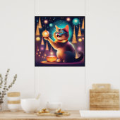 Happy Cat feiert Weihnachten ، Tulxedo Katzenplaka Poster (Küche)