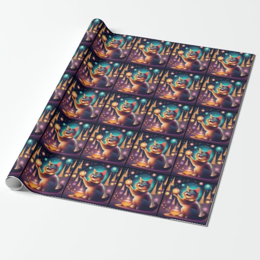 Happy Cat feiert Weihnachten ، Wrapping Paper Geschenkpapier (Ungerollt)