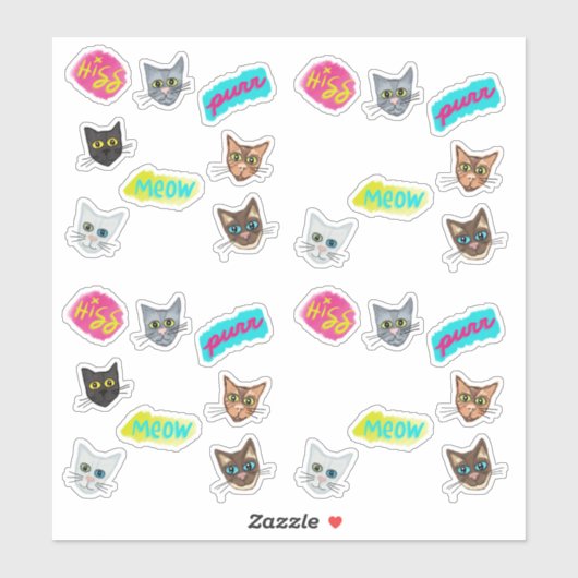 Happy Cat Heads Redux - mit Text Aufkleber (Blatt)