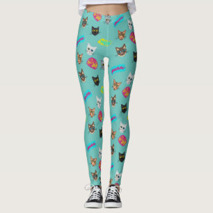 Happy Cat Heads Redux - mit Text Leggings