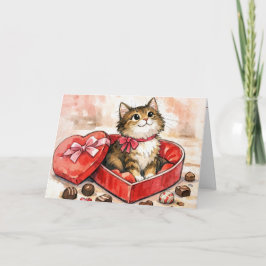 Happy Cat In a Valentine Candy Heart Box Karte