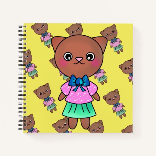 Happy Cat in Bright Dress with Hübsch Hearts Notizblock (Vorderseite)
