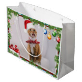 Happy Cat in Red Weihnachtsmütze Große Geschenktüte (Rückseite Schrägansicht)