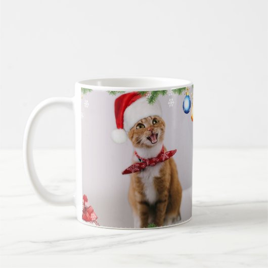 Happy Cat in Red Weihnachtsmütze Kaffeetasse (Links)