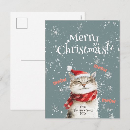 Happy Cat Merry Christmas Postcard Feiertagspostkarte (Vorne/Hinten)