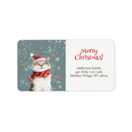 Happy Cat Merry Christmas Return Address Label Adressaufkleber