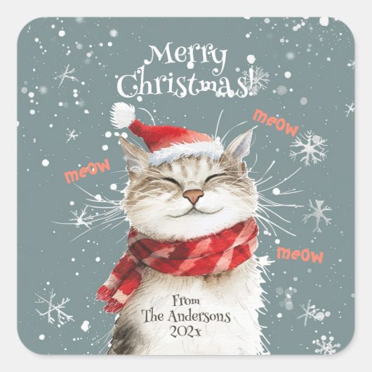 Happy Cat Merry Christmas Sticker (Vorderseite)